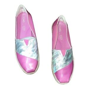 Toms Translucent Alpargata Espadrille Slip On Flats Shoes Womens Pink Silver 9.5